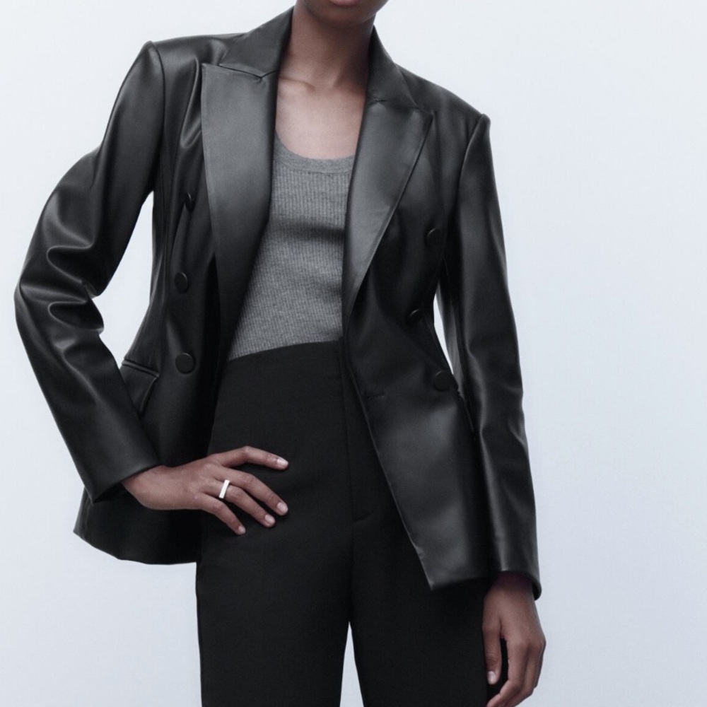 Faux ZARA Leather black Double Breasted Blazer